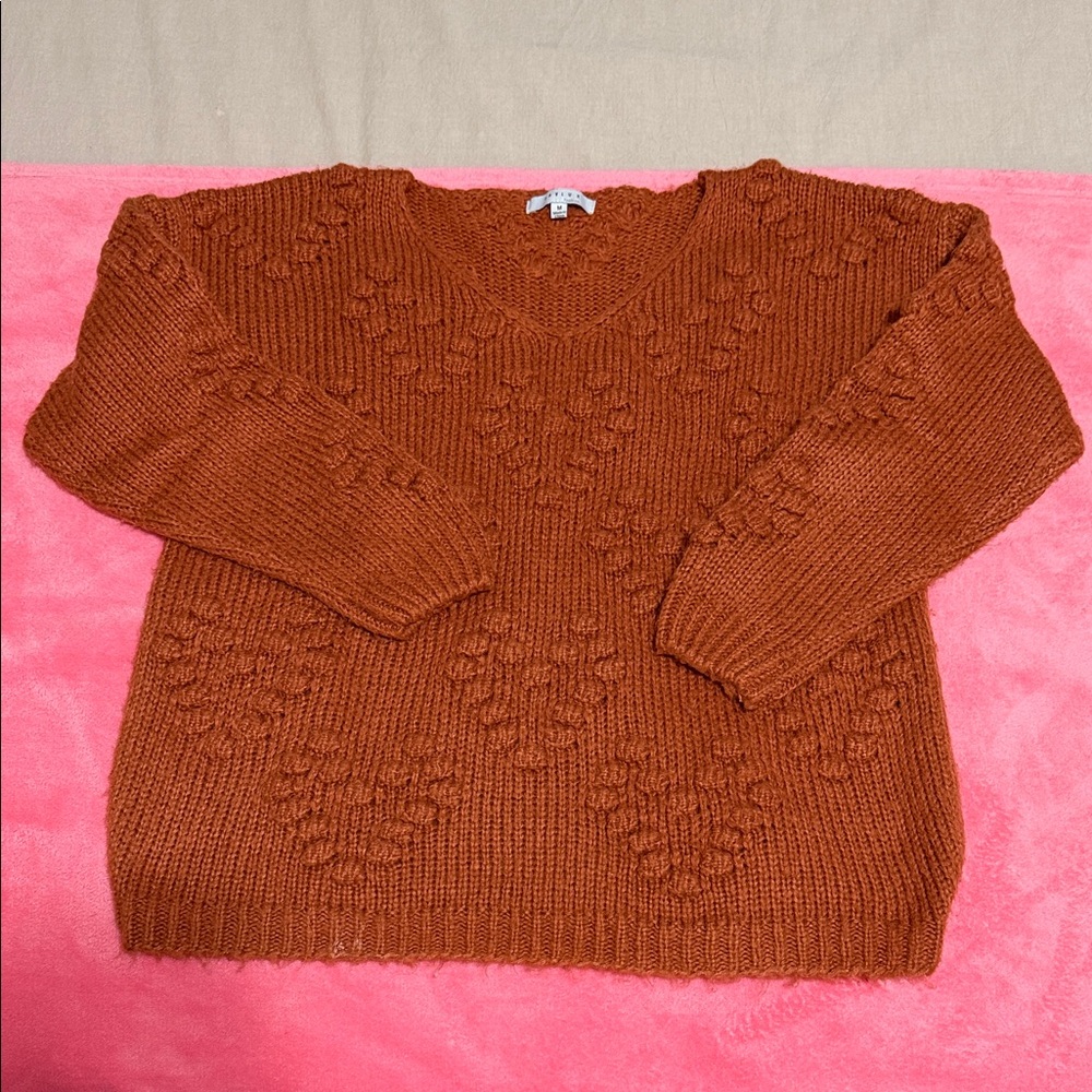 FAVLUX Women's V-Neck Sweater in Warm Rust